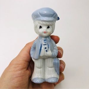Vintage Holland Dutch Boy Holding Umbrella Porcelain Blue and White Figurine